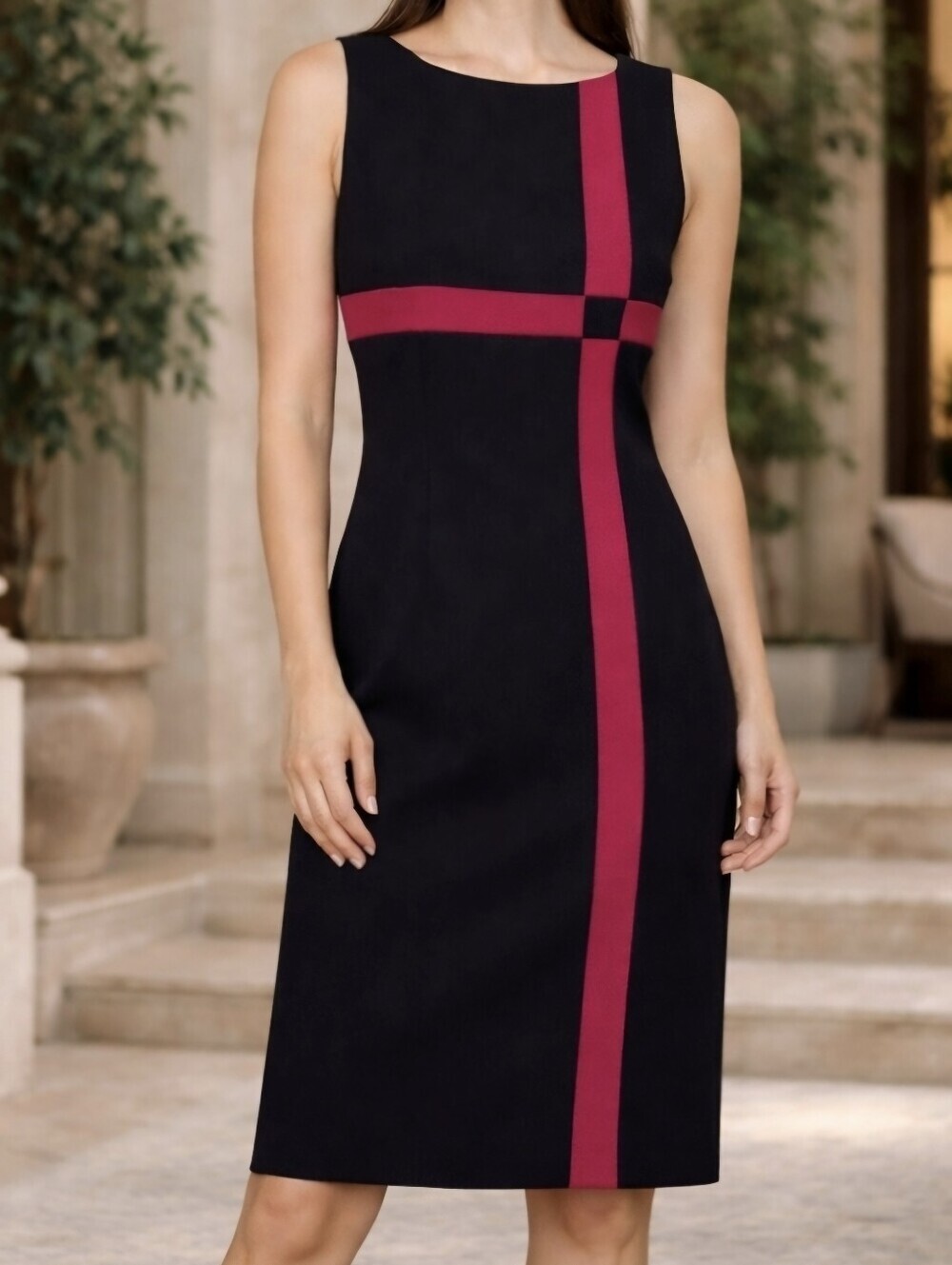 Jessica Black Sheath Dress Pink Stripe Colorblock | NWT Structured Cocktail